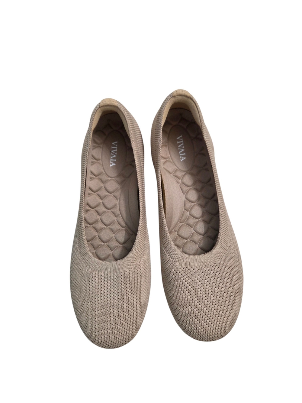 Vivaia Women's Nude Knit Round Toe Ballet Flats - Comfortable Slip-On Loafers